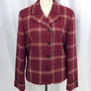 VTG Lauren Ralph Lauren Plaid Wool Blazer Jacket Womens 14 Red Beige Zip Button